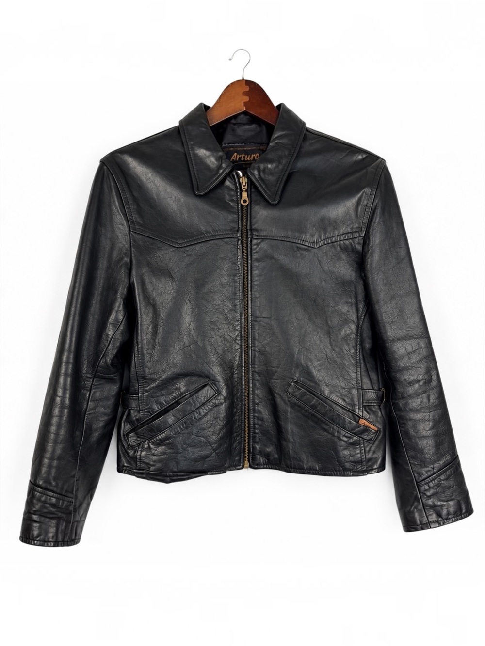 Vintage 80s Arturo Paris Black Leather Western Jacket S